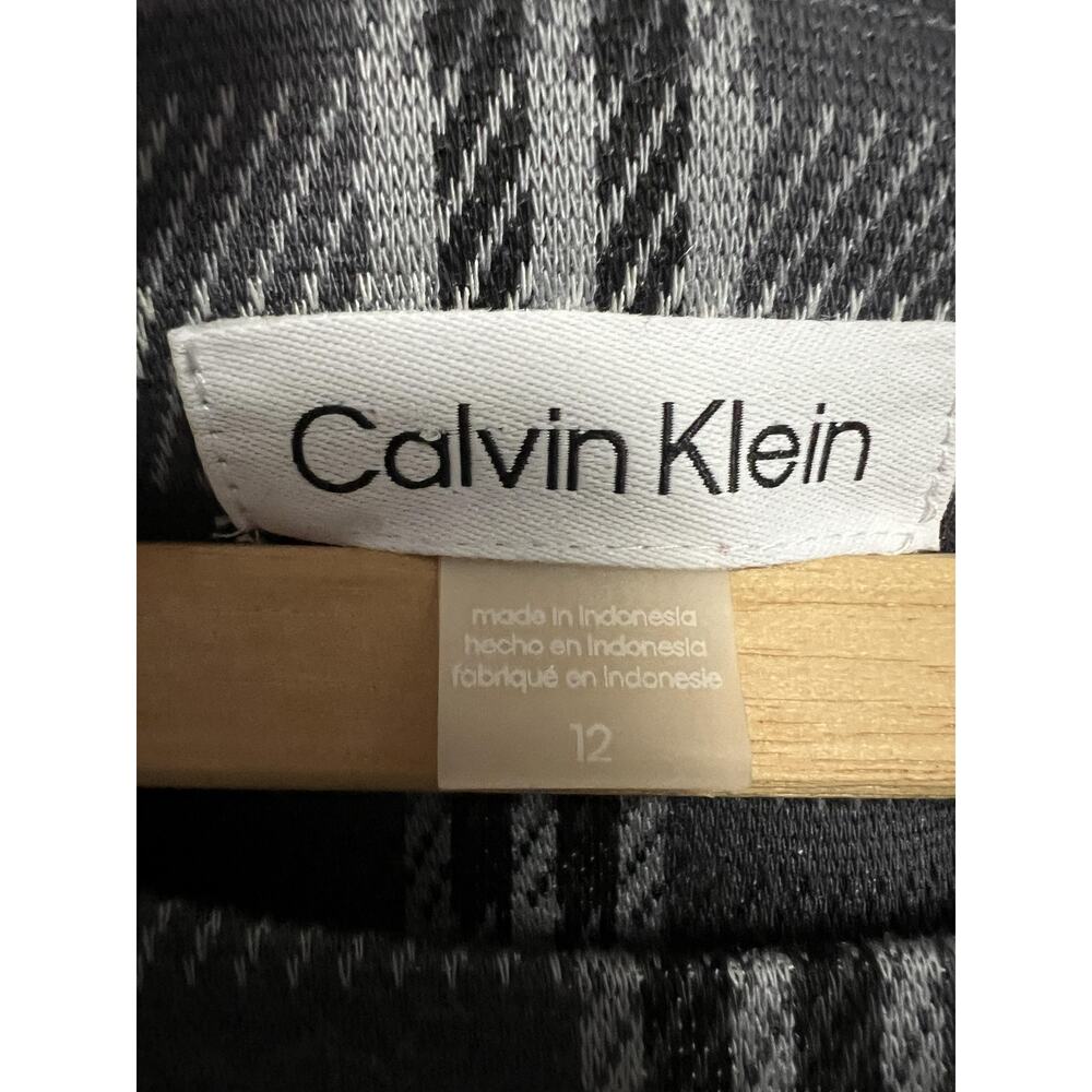 Calvin Klein Knit‎ Dress Womens 12 Black Gray Plaid 3/4 Sleeve Pullover Dressy - Picture 3 of 11